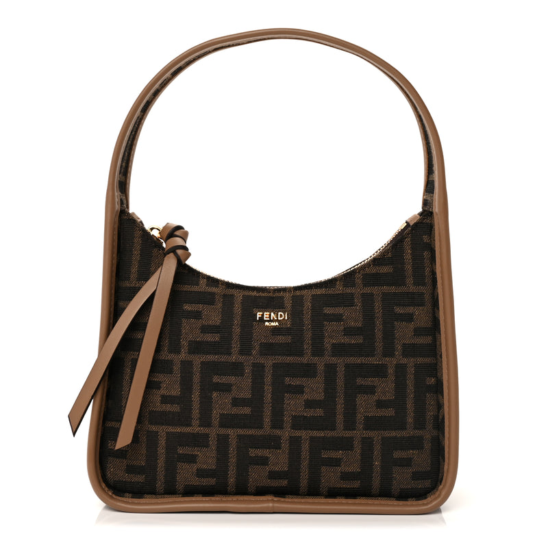  Fendi Fabric Jacquard Vitello Grace FF 1974 Mini Fendessence Shoulder Bag Tobacco Moro Ebano
