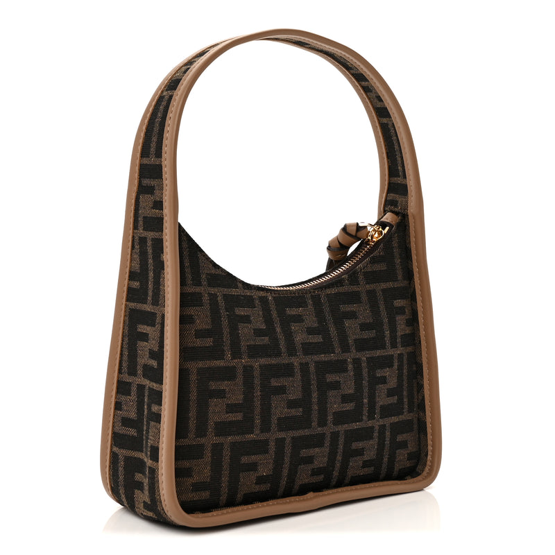  Fendi Fabric Jacquard Vitello Grace FF 1974 Mini Fendessence Shoulder Bag Tobacco Moro Ebano