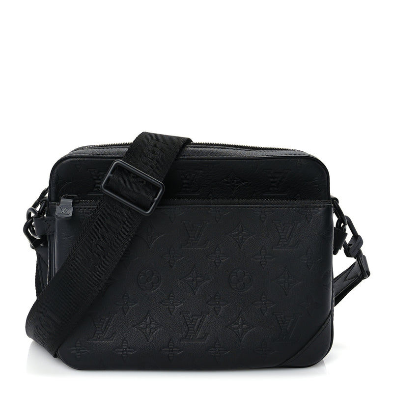  Louis Vuitton Calfskin Monogram Shadow Trio Messenger  Black