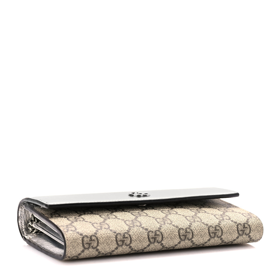 Gucci Metallic Calfskin GG Supreme Monogram Petite GG Marmont Wallet Chain Bag Silver Beige Ebony Image 3