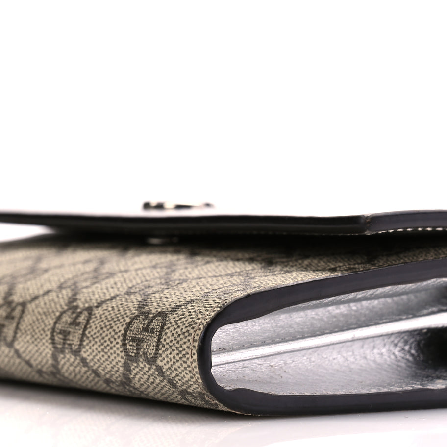 Gucci Metallic Calfskin GG Supreme Monogram Petite GG Marmont Wallet Chain Bag Silver Beige Ebony Image 8