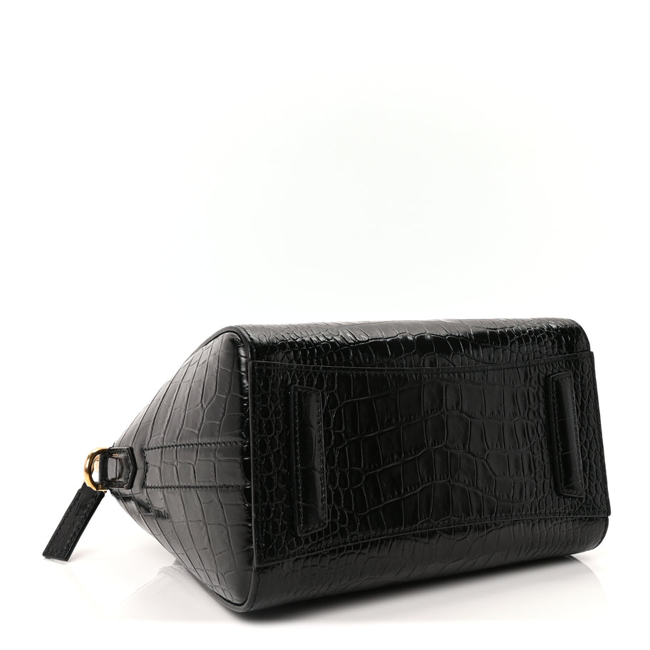 Givenchy Calfskin Crocodile Embossed Mini Antigona Black Image 3