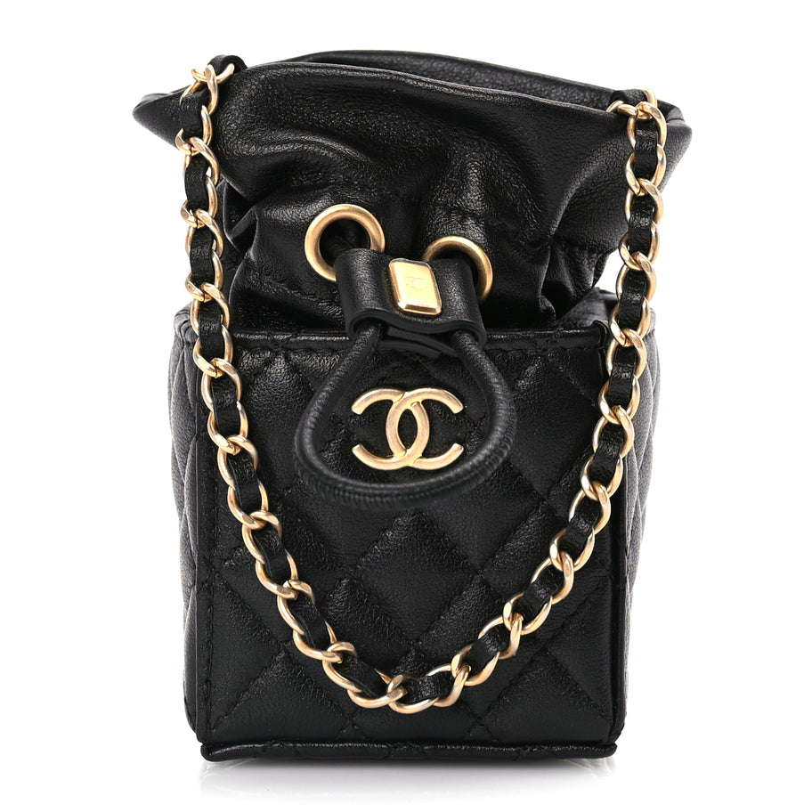 Chanel Calfskin Quilted Mini Drawstring Bucket Bag Black Image 1