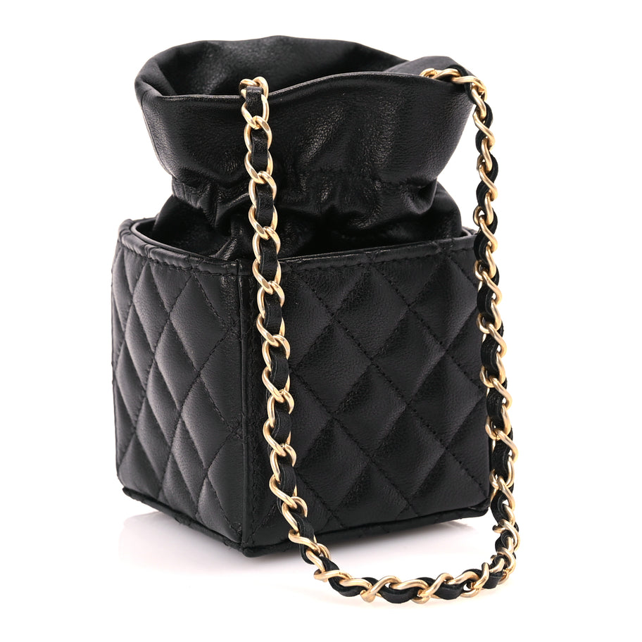 Chanel Calfskin Quilted Mini Drawstring Bucket Bag Black Image 2