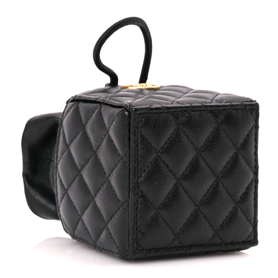 Chanel Calfskin Quilted Mini Drawstring Bucket Bag Black Image 3