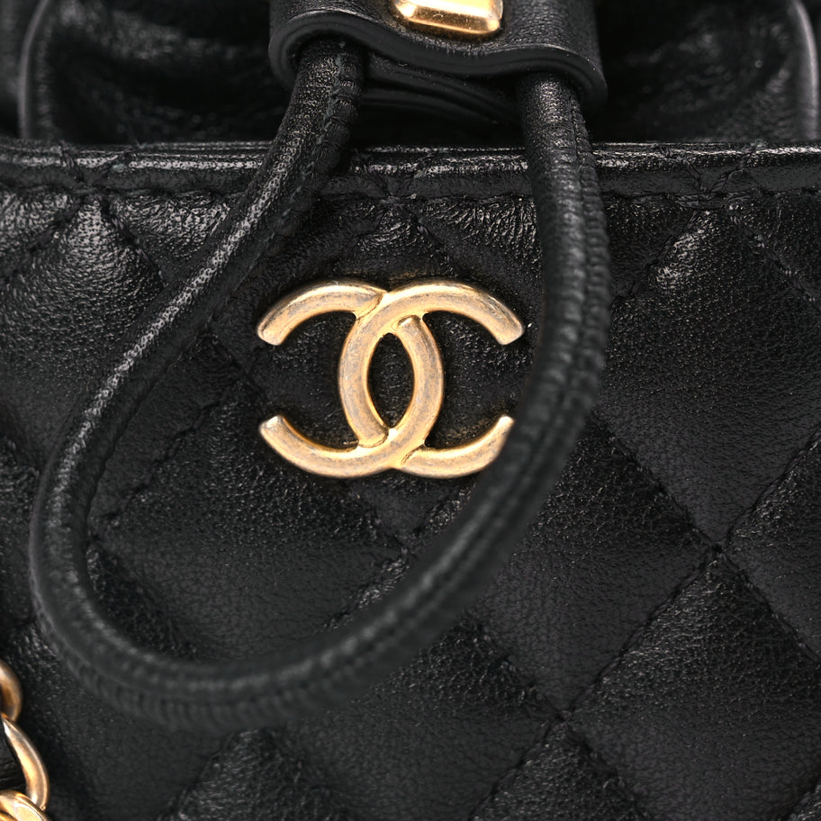 Chanel Calfskin Quilted Mini Drawstring Bucket Bag Black Image 7
