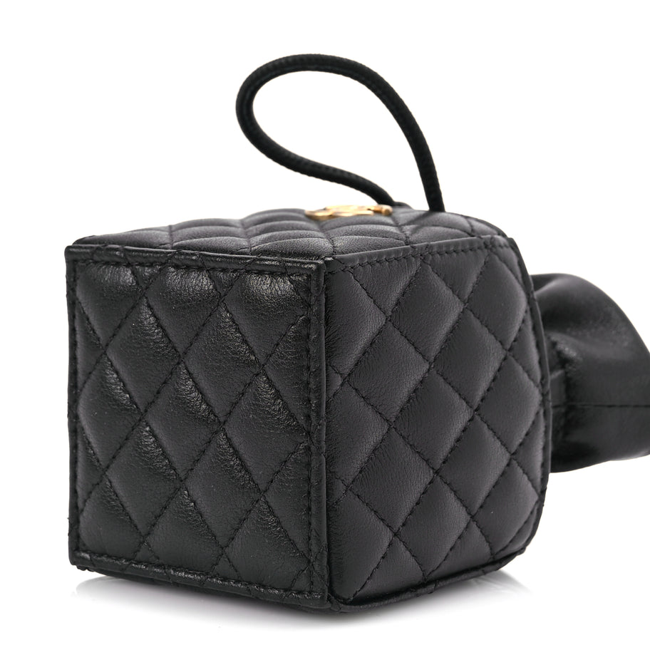 Chanel Calfskin Quilted Mini Drawstring Bucket Bag Black Image 9