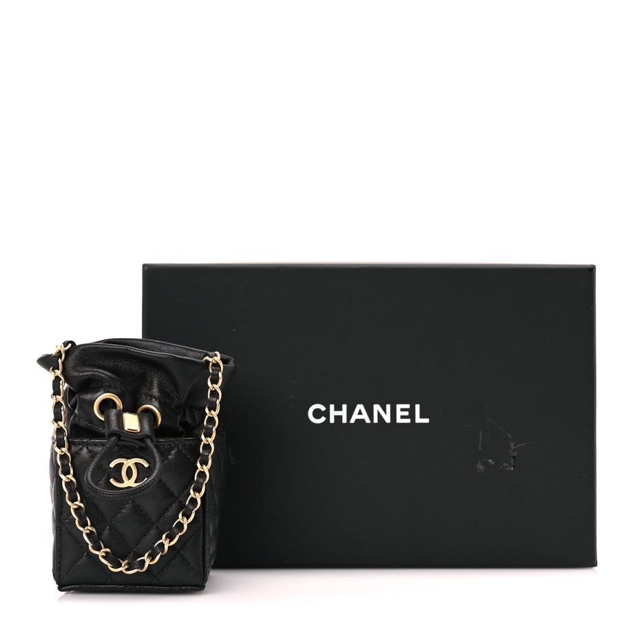 Chanel Calfskin Quilted Mini Drawstring Bucket Bag Black Image 10
