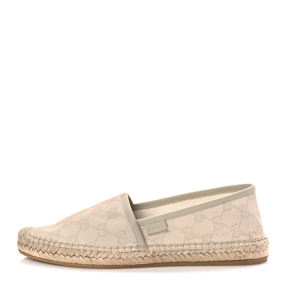 Gucci Washed Cotton Miro Soft Calfskin GG Monogram Espadrilles 38 White Mystic Image 1