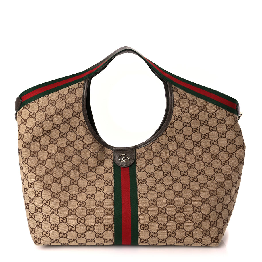 Gucci GG Supreme Monogram Web Large Giglio Tote Beige Dark Brown Image 1