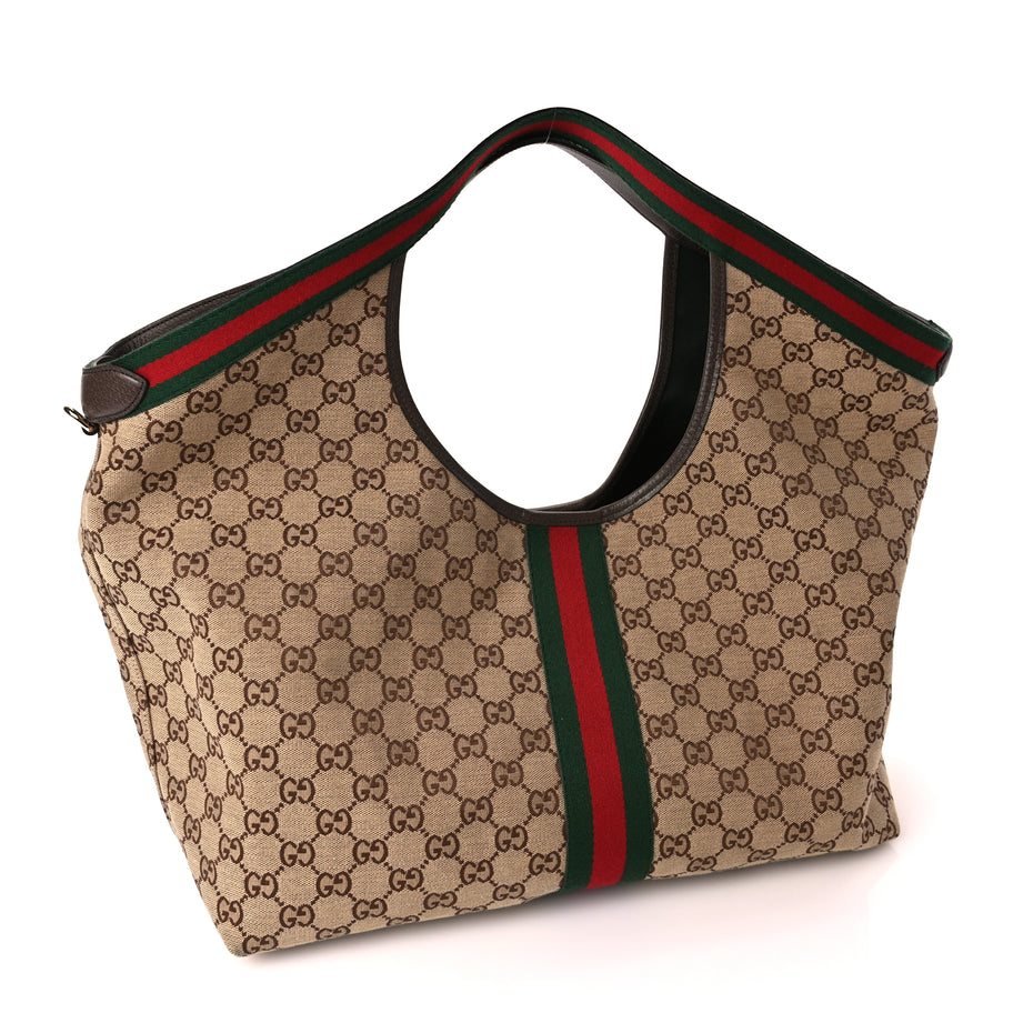 Gucci GG Supreme Monogram Web Large Giglio Tote Beige Dark Brown Image 3