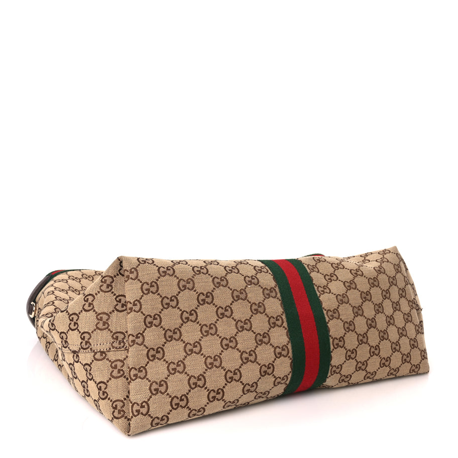 Gucci GG Supreme Monogram Web Large Giglio Tote Beige Dark Brown Image 4