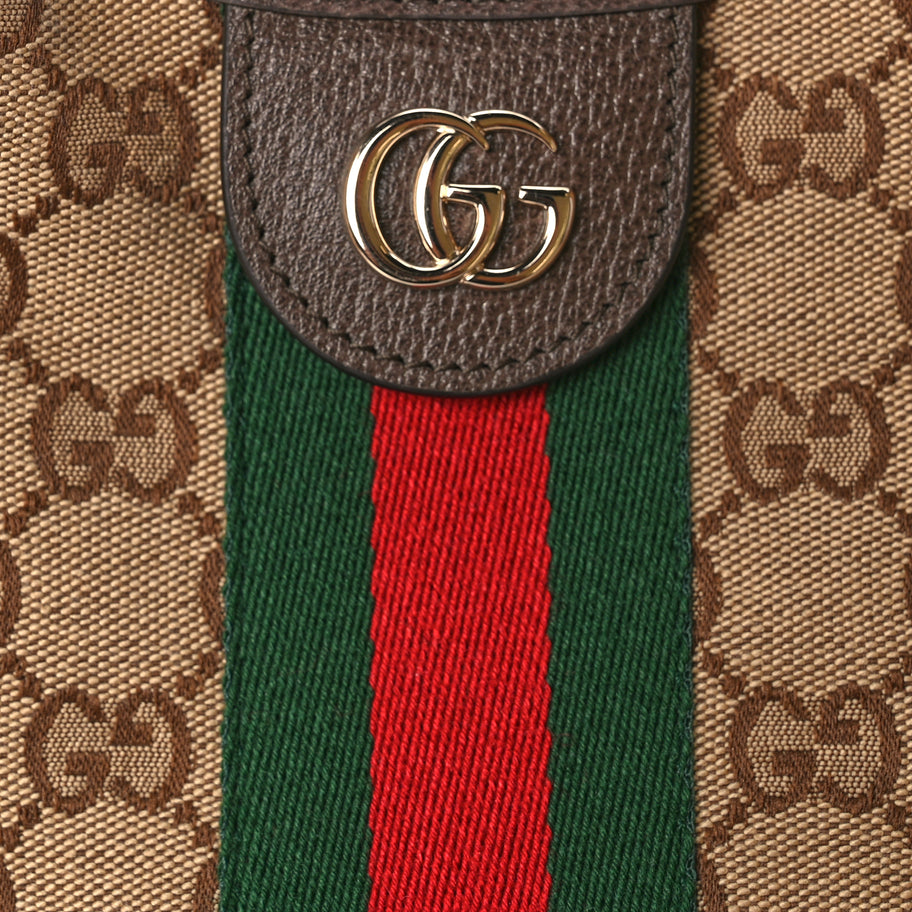 Gucci GG Supreme Monogram Web Large Giglio Tote Beige Dark Brown Image 7
