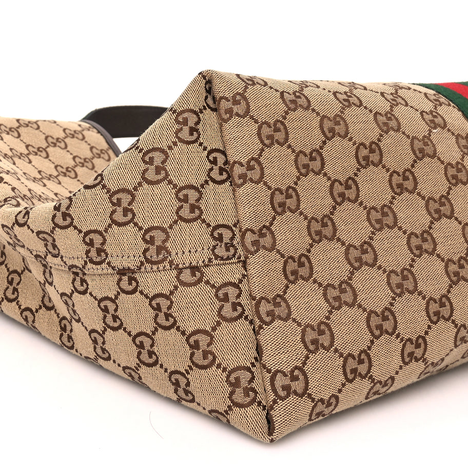 Gucci GG Supreme Monogram Web Large Giglio Tote Beige Dark Brown Image 8
