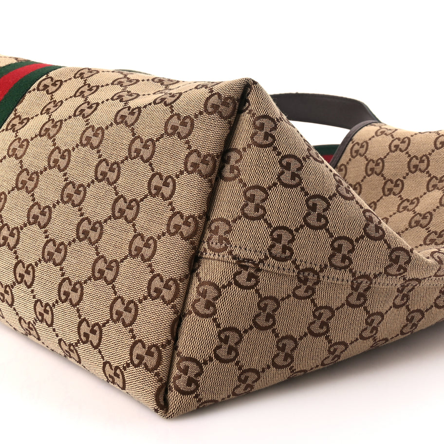 Gucci GG Supreme Monogram Web Large Giglio Tote Beige Dark Brown Image 9