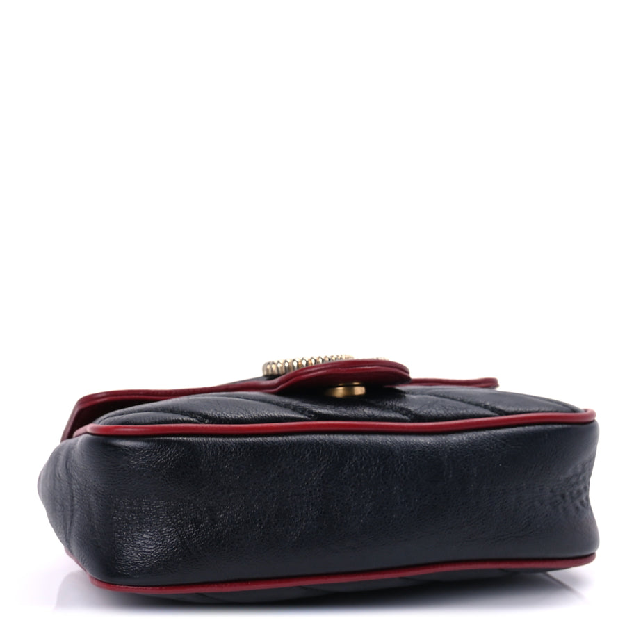 Gucci Vintage Effect Calfskin Matelasse Diagonal Super Mini Torchon GG Marmont Shoulder Bag Black Romantic Cherry Black Romantic Cherry Image 3
