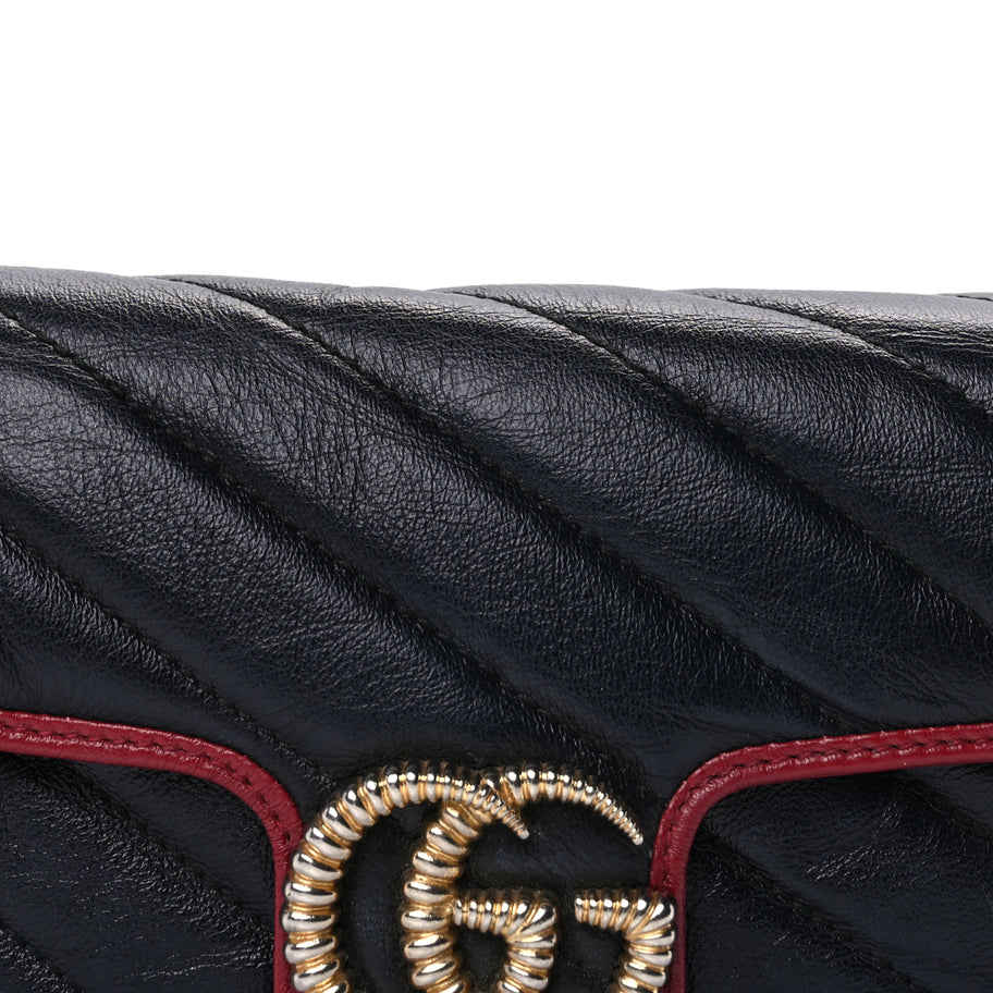 Gucci Vintage Effect Calfskin Matelasse Diagonal Super Mini Torchon GG Marmont Shoulder Bag Black Romantic Cherry Black Romantic Cherry Image 6