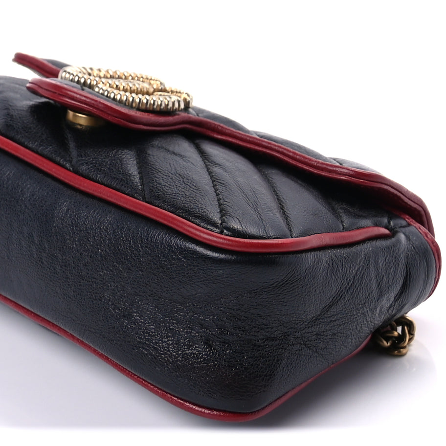 Gucci Vintage Effect Calfskin Matelasse Diagonal Super Mini Torchon GG Marmont Shoulder Bag Black Romantic Cherry Black Romantic Cherry Image 8
