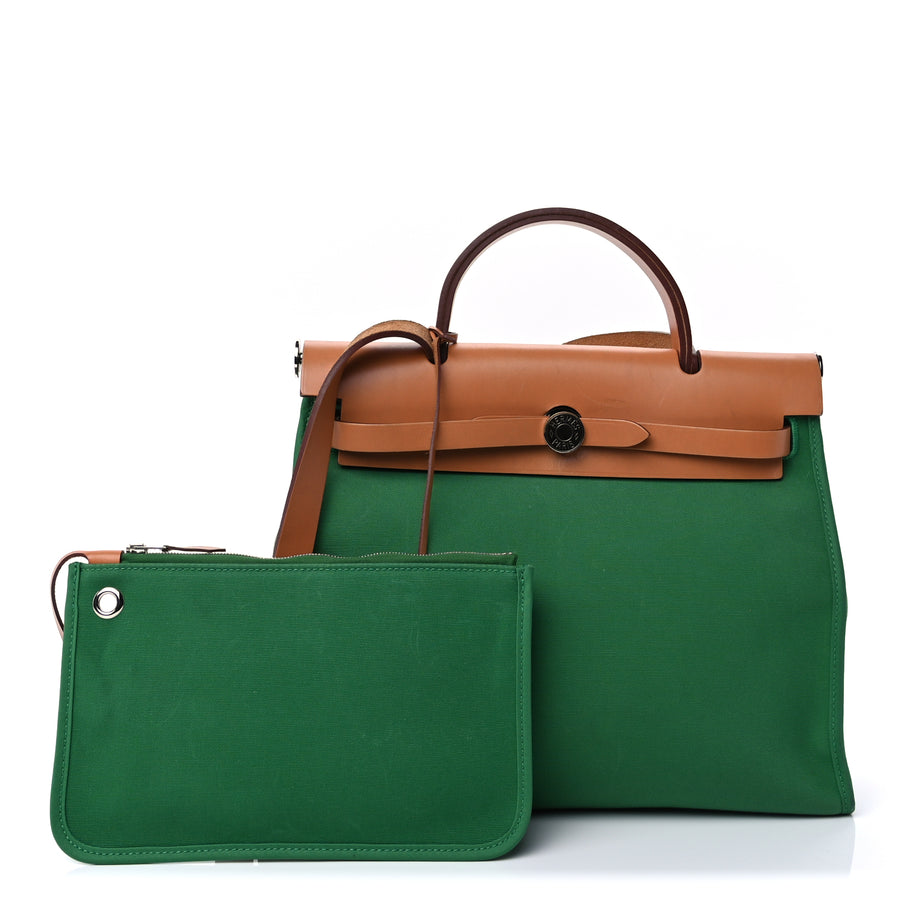 Hermes Vache Hunter Toile Herbag Zip 31 PM  Bambou Natural Image 1