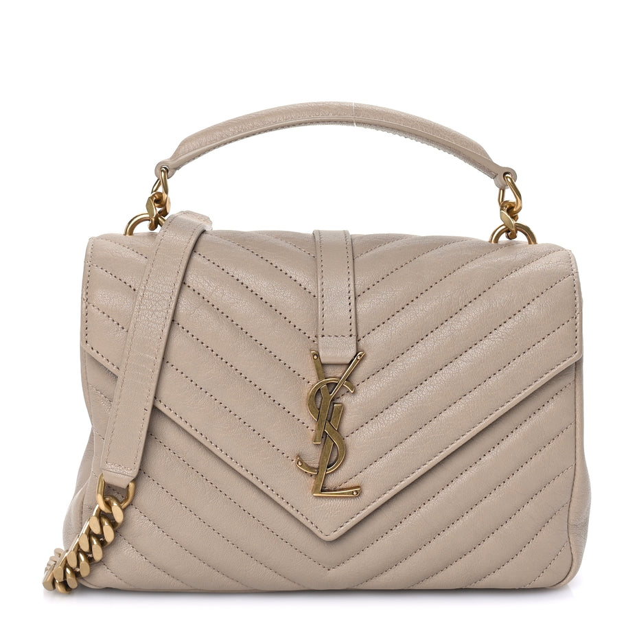 Saint Laurent Sheepskin Matelasse Chevron Monogram Medium College Bag  Dark Beige Image 1