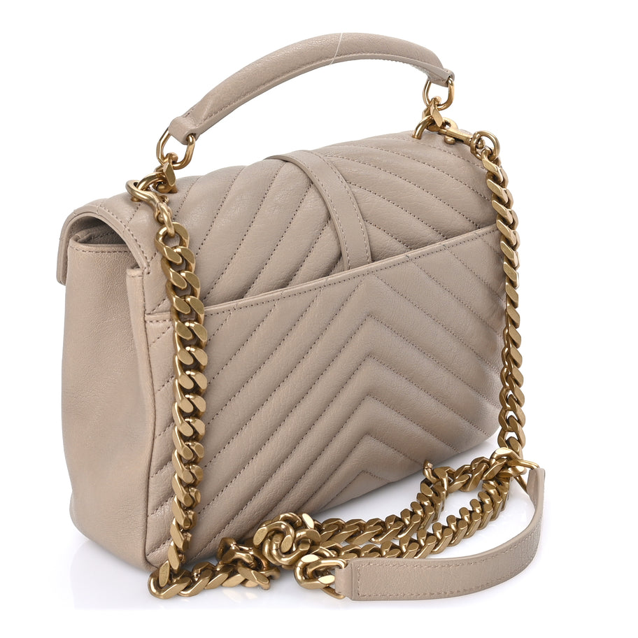 Saint Laurent Sheepskin Matelasse Chevron Monogram Medium College Bag  Dark Beige Image 2