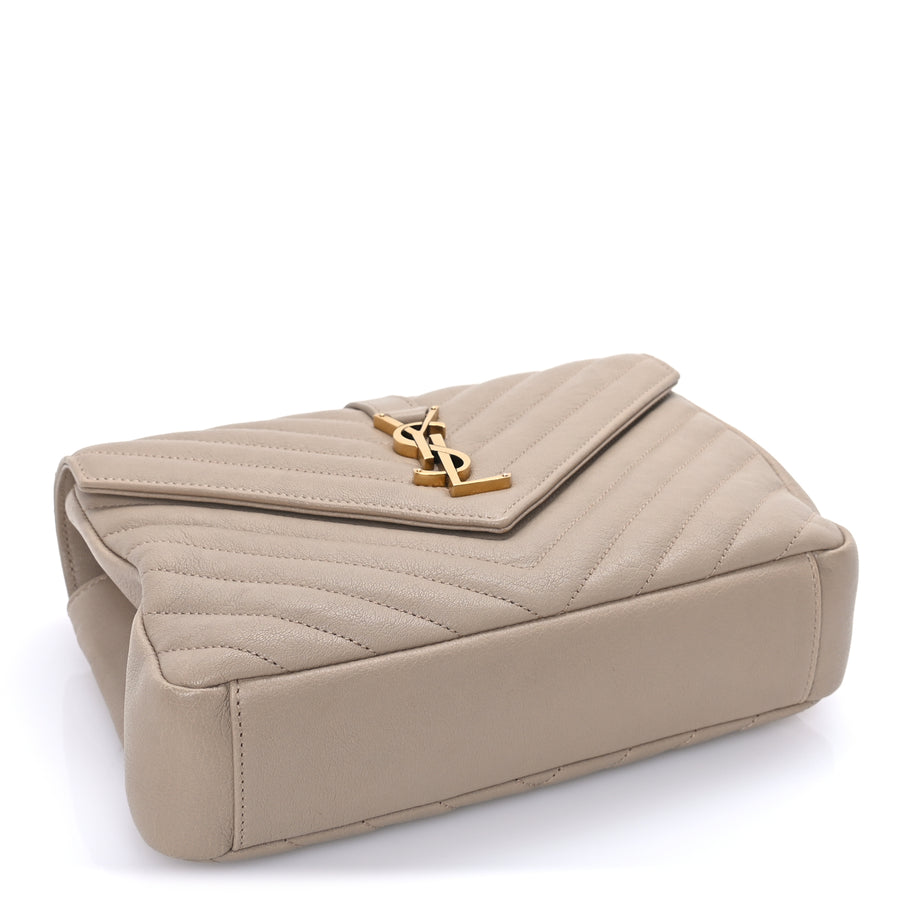 Saint Laurent Sheepskin Matelasse Chevron Monogram Medium College Bag  Dark Beige Image 3