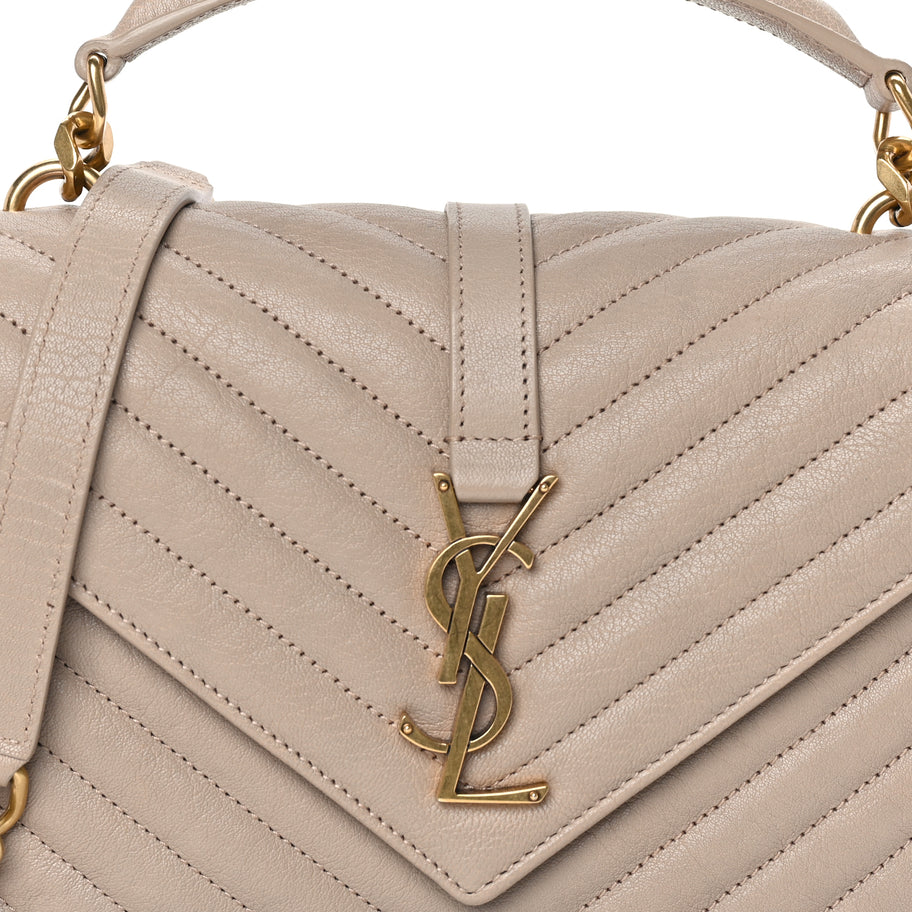 Saint Laurent Sheepskin Matelasse Chevron Monogram Medium College Bag  Dark Beige Image 6