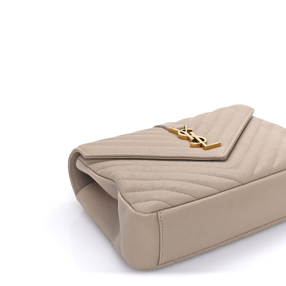 Saint Laurent Sheepskin Matelasse Chevron Monogram Medium College Bag  Dark Beige Image 7