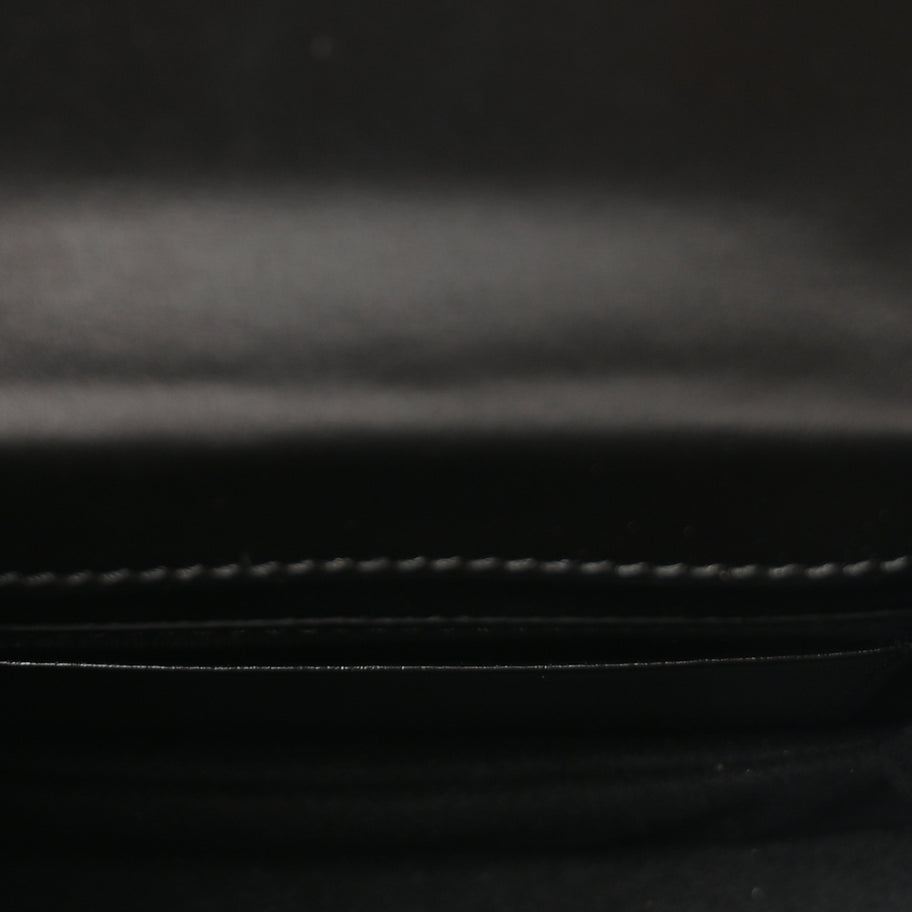 Gucci Moire Fabric Calfskin Rhinestone Monogram Monochrome Mini Bamboo 1947 Top Handle Chain Bag Black Image 4