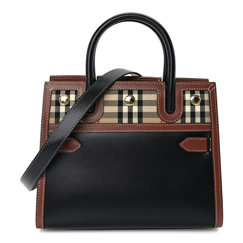  Burberry Calfskin Vintage Check Mini Two Handle Title Bag  Black