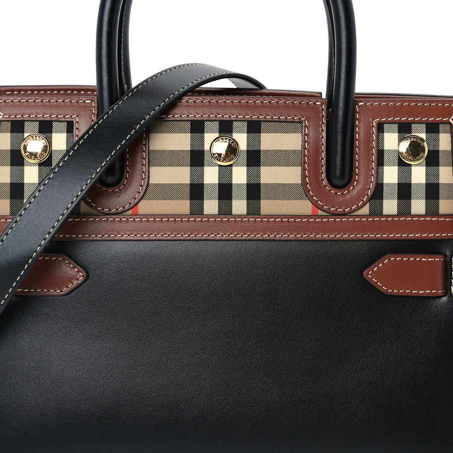 Burberry Calfskin Vintage Check Mini Two Handle Title Bag  Black Image 6