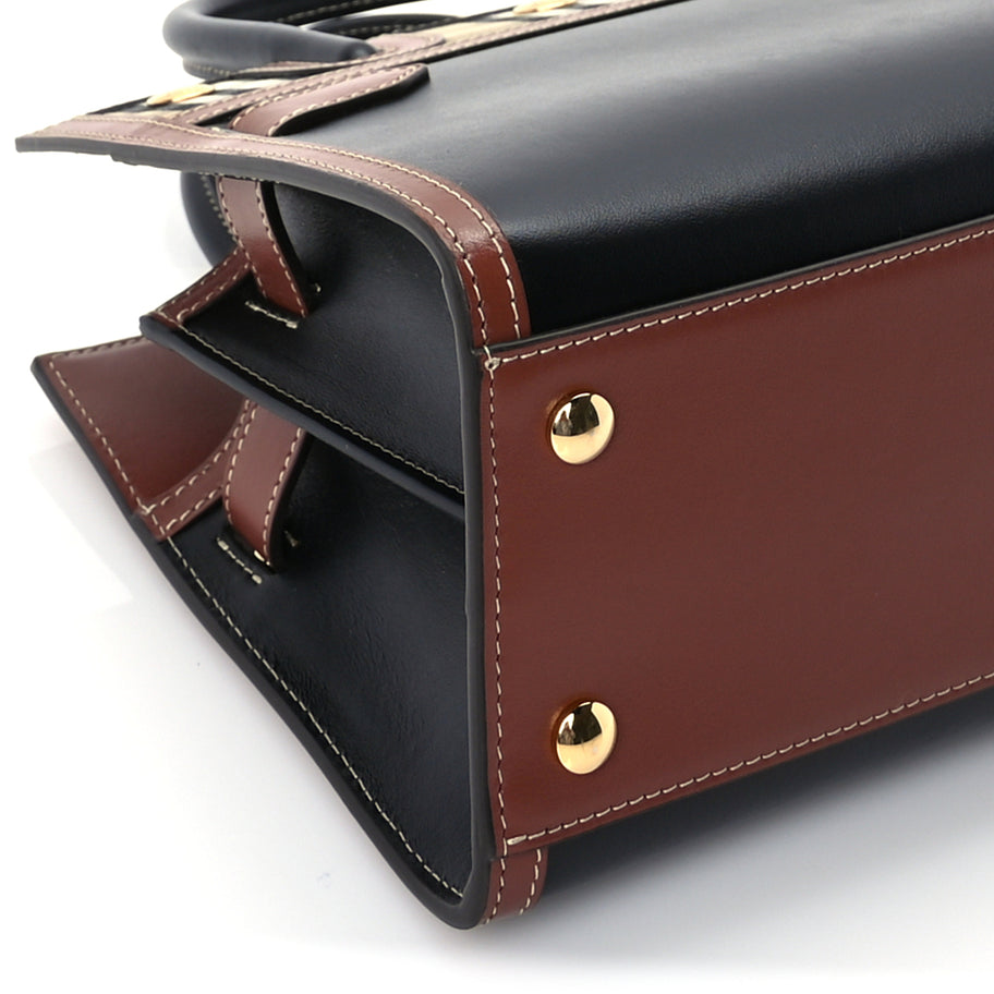 Burberry Calfskin Vintage Check Mini Two Handle Title Bag  Black Image 7