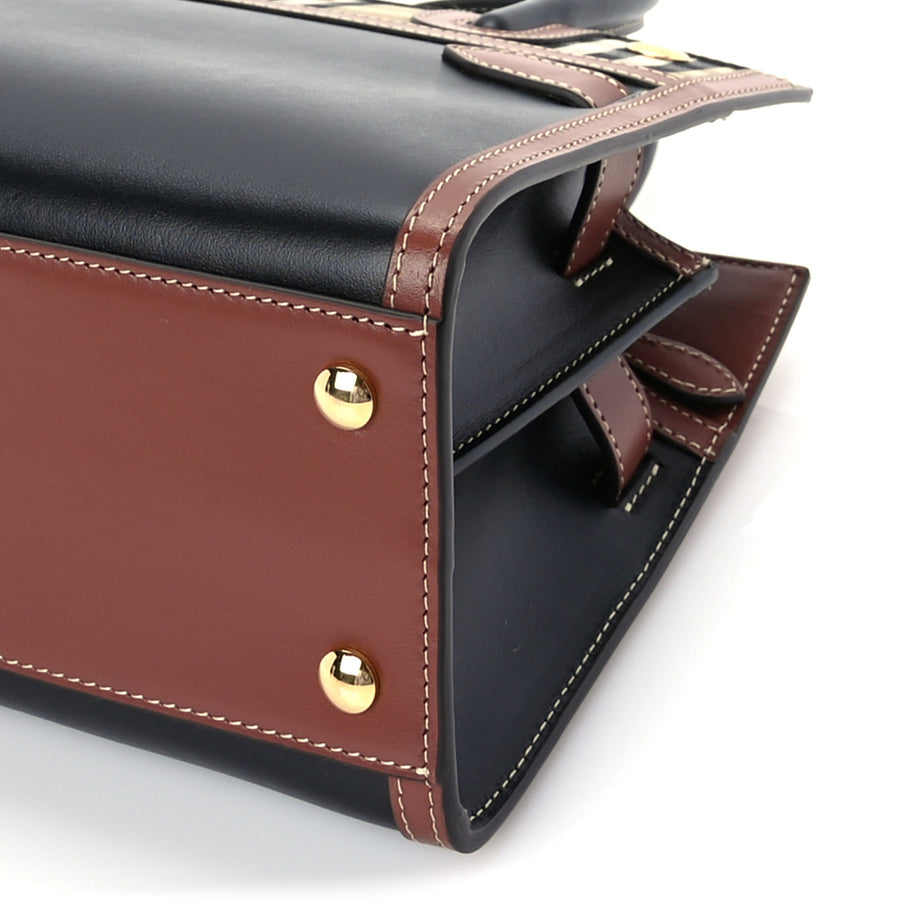 Burberry Calfskin Vintage Check Mini Two Handle Title Bag  Black Image 8