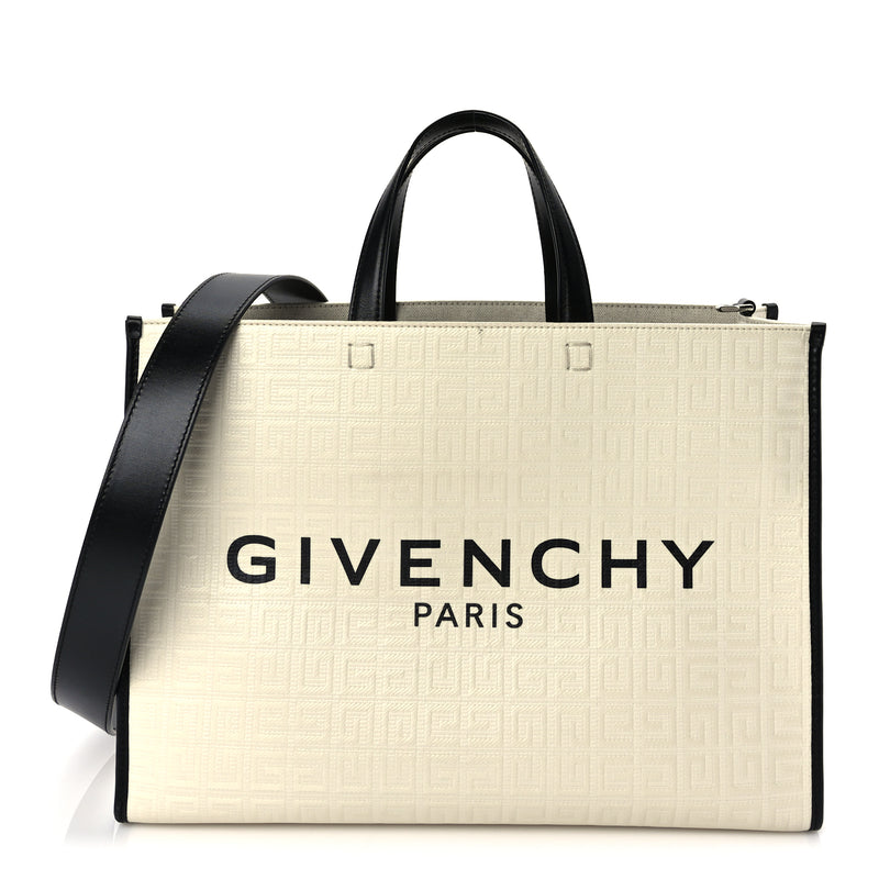  Givenchy Canvas Logo 4G Embossed Medium Tote Beige Black