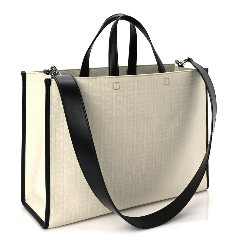  Givenchy Canvas Logo 4G Embossed Medium Tote Beige Black