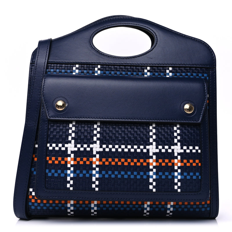  Burberry Calfskin Nylon Tartan Mini Pocket Bag  Blue White Orange