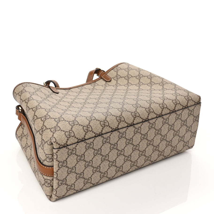Gucci GG Supreme Monogram Emblem Small Tote Bag Beige Dark Brown Image 3