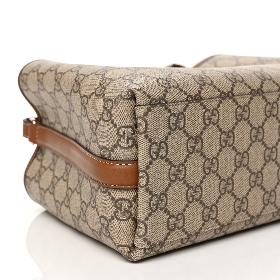 Gucci GG Supreme Monogram Emblem Small Tote Bag Beige Dark Brown Image 7