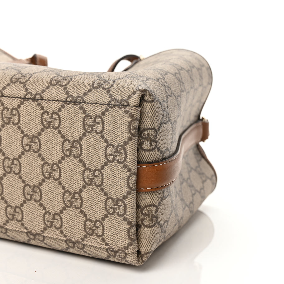 Gucci GG Supreme Monogram Emblem Small Tote Bag Beige Dark Brown Image 8