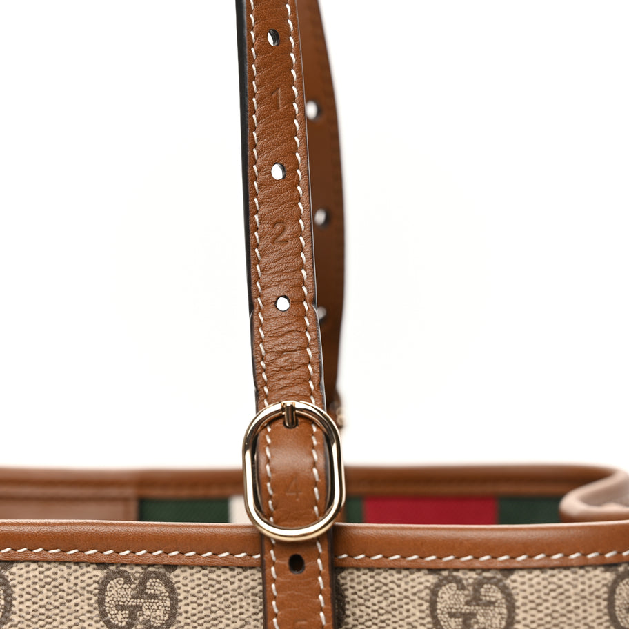 Gucci GG Supreme Monogram Emblem Small Tote Bag Beige Dark Brown Image 9