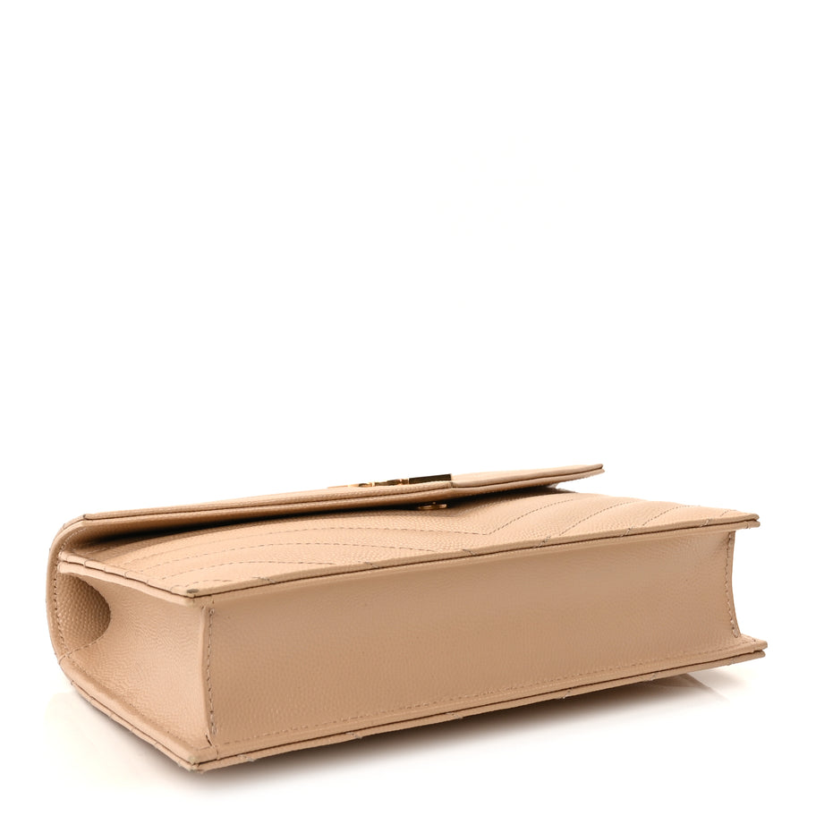 Saint Laurent Grain De Poudre Matelasse Chevron Monogram Envelope Chain Wallet  Dark Beige Image 3