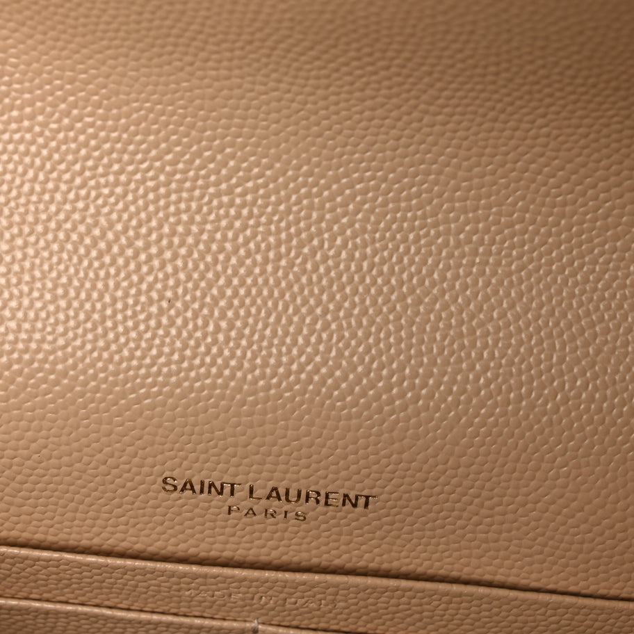 Saint Laurent Grain De Poudre Matelasse Chevron Monogram Envelope Chain Wallet  Dark Beige Image 5