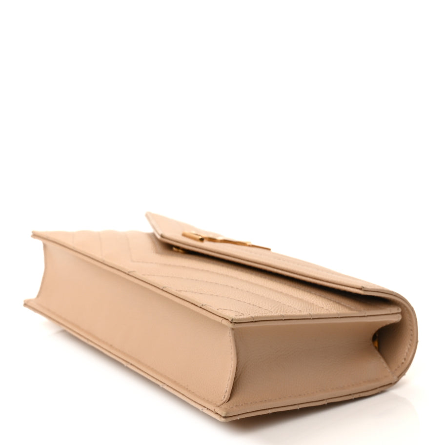 Saint Laurent Grain De Poudre Matelasse Chevron Monogram Envelope Chain Wallet  Dark Beige Image 8