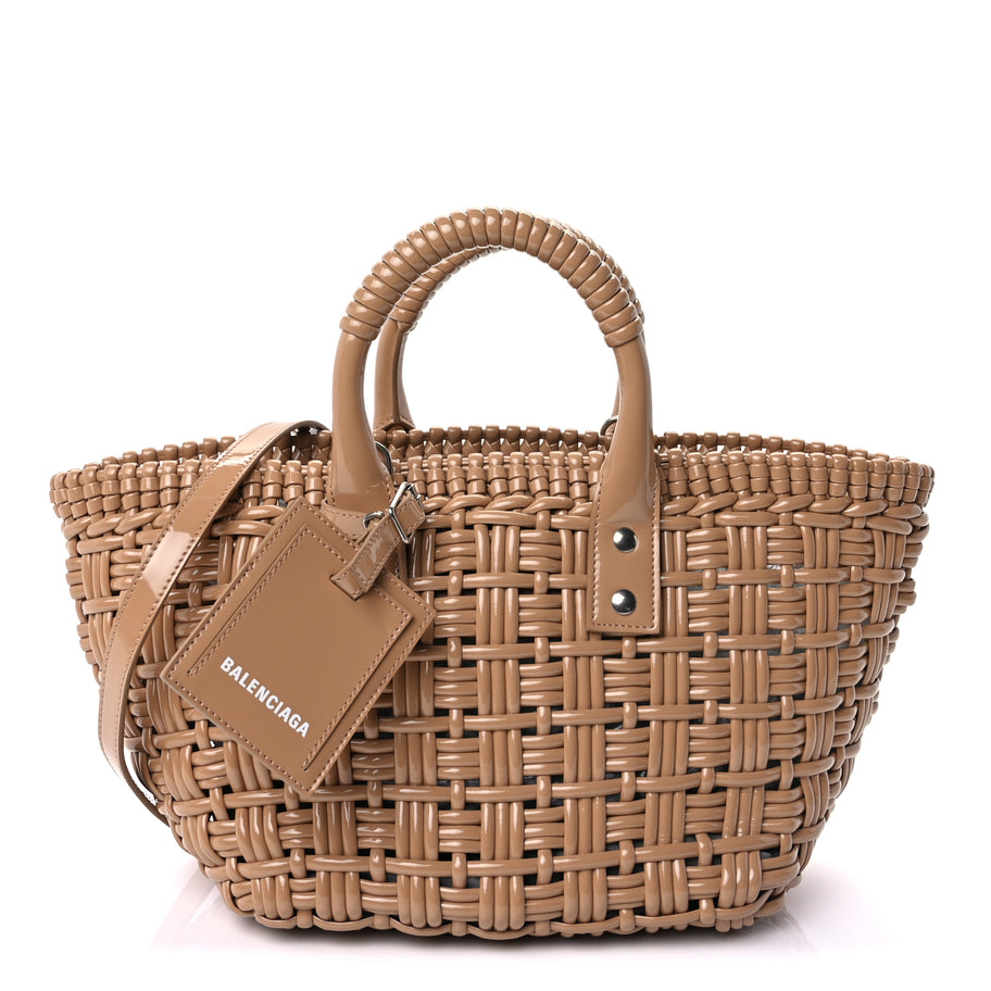 Balenciaga Varnished Faux Calfskin Braided XS Bistro Basket Beige Image 1