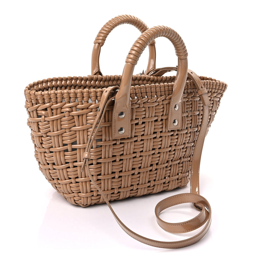 Balenciaga Varnished Faux Calfskin Braided XS Bistro Basket Beige Image 2
