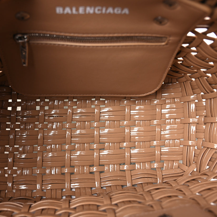 Balenciaga Varnished Faux Calfskin Braided XS Bistro Basket Beige Image 4
