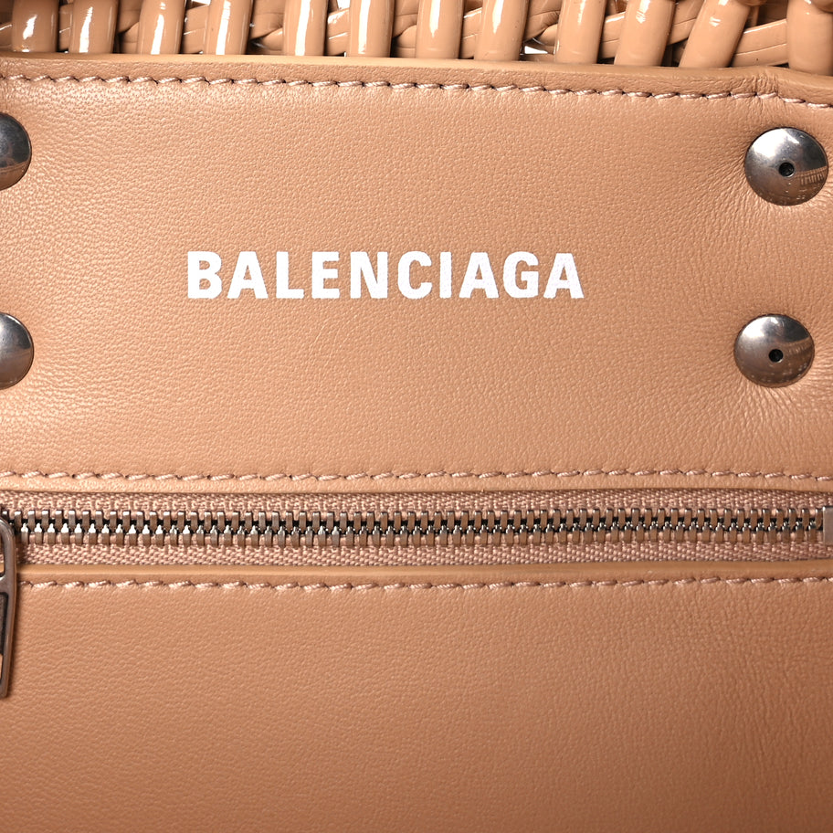 Balenciaga Varnished Faux Calfskin Braided XS Bistro Basket Beige Image 5