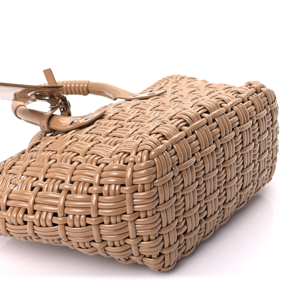 Balenciaga Varnished Faux Calfskin Braided XS Bistro Basket Beige Image 7