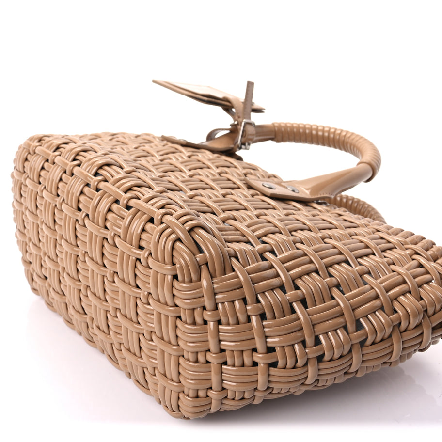 Balenciaga Varnished Faux Calfskin Braided XS Bistro Basket Beige Image 8