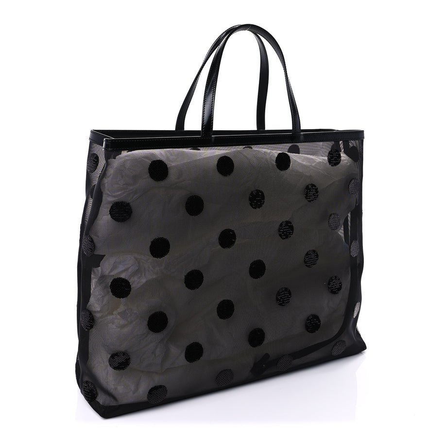 Prada Mesh Sequin Spazzolato Polka Dot Triangle Logo Tote Black Image 3